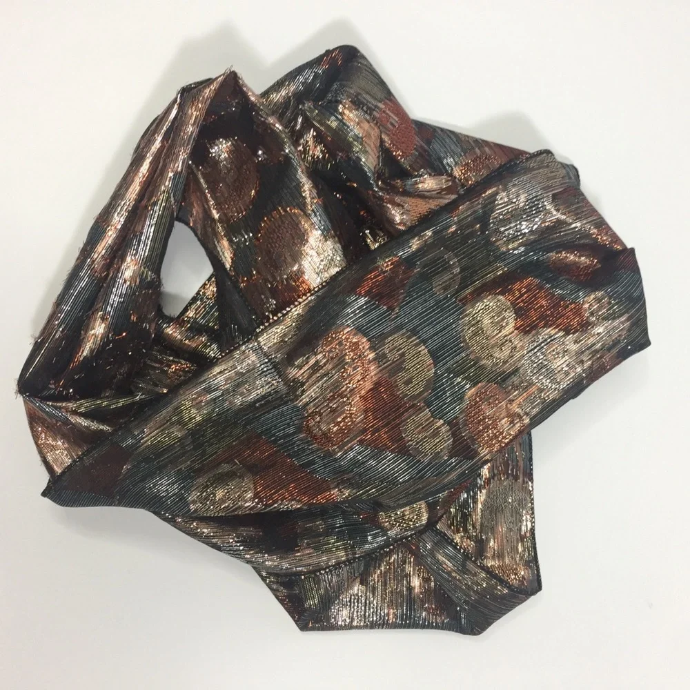 Vintage Scarf Metallic Silver Gold Copper Black Warm Fall Colors - Picture 1 of 13